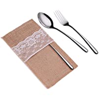 ZEEREE 20 pcs Bolsas para Cubiertos- Natural Burlap para Utensilios Bolsa-para Boda Decoración de Mesa Fiestas